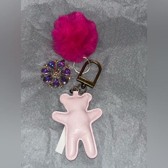 Steve Madden Pink Bear / Pom Pom Bling Bag Charm NWT - Picture 5 of 15